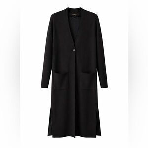 Paul Costelloe Longline Cardigan Merino Wool Blend Black Minimalist Size M